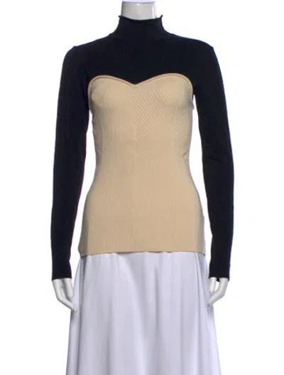 Pre-owned Cedric Charlier Virgin Wool Turtleneck Top In Black/neutrals