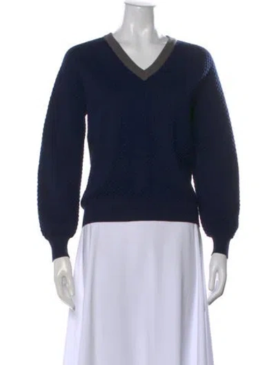 Pre-owned Cedric Charlier Virgin Wool V-neck Sweater In Blue
