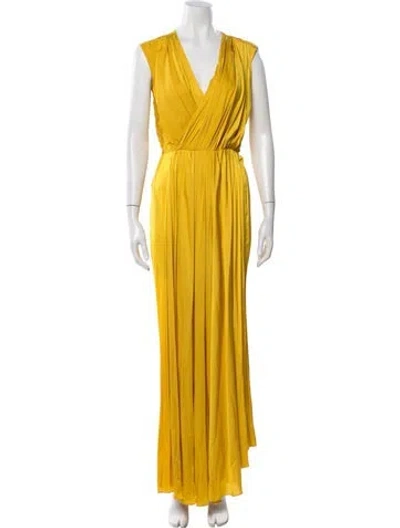 Pre-owned Cedric Charlier V-neck Long Dress In Yellow