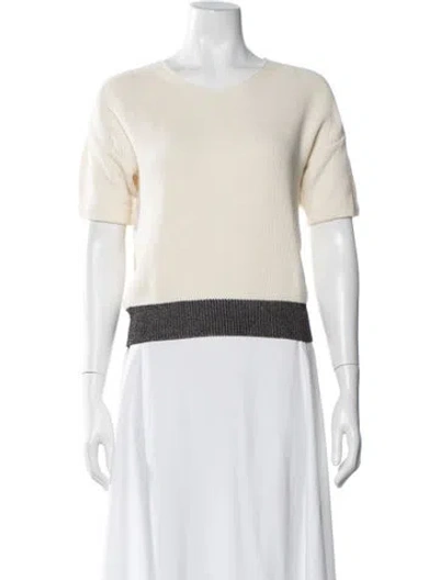 Pre-owned Cedric Charlier V-neck Short Sleeve Top In White