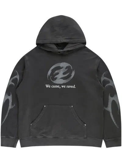 Ceec Distressed-effect Printed Hoodie In Grey