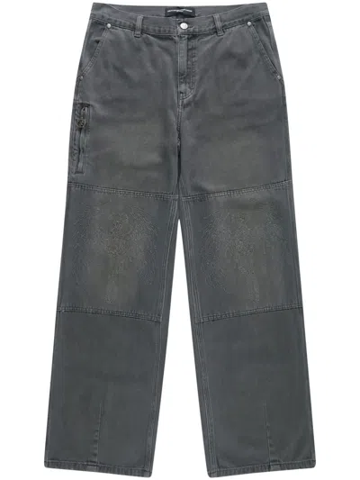 Ceec Embroidered Double-knee Cargo Jeans In Grey