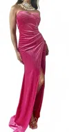 Cefian Madeline Velvet Strapless Dress In Fuchsia In Pink