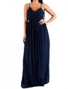 Cefian Strap Cross Front Shirred Maxi Dress In Blue In Blue