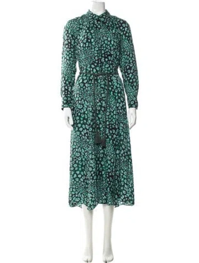 Pre-owned Cefinn Animal Print Long Dress In Green
