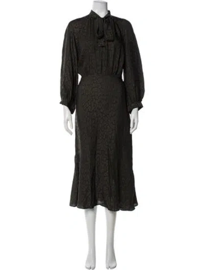 Pre-owned Cefinn Animal Print Midi Length Dress In Green