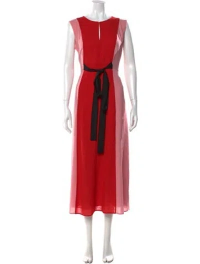 Pre-owned Cefinn Colorblock Pattern Midi Length Dress In Red