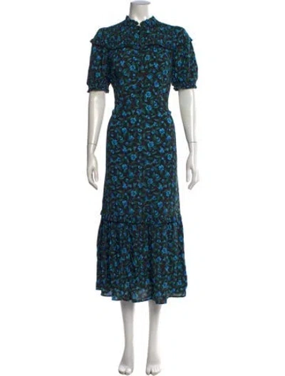 Pre-owned Cefinn Floral Print Long Dress In Black