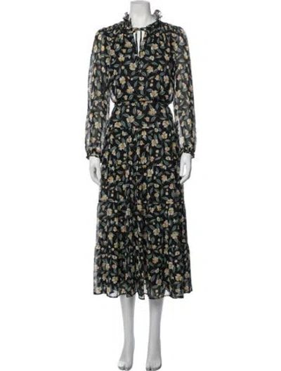 Pre-owned Cefinn Floral Print Long Dress In Black