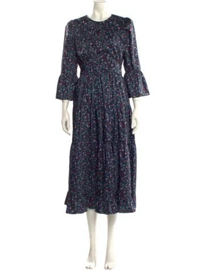 Pre-owned Cefinn Floral Print Long Dress In Blue
