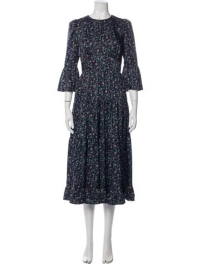 Pre-owned Cefinn Floral Print Long Dress In Blue