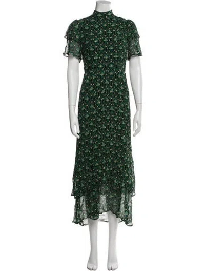 Pre-owned Cefinn Floral Print Long Dress In Green