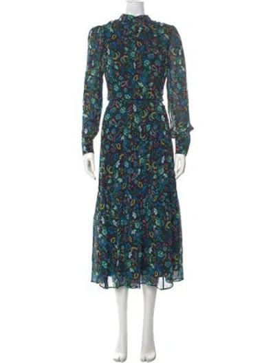 Pre-owned Cefinn Floral Print Long Dress In Green