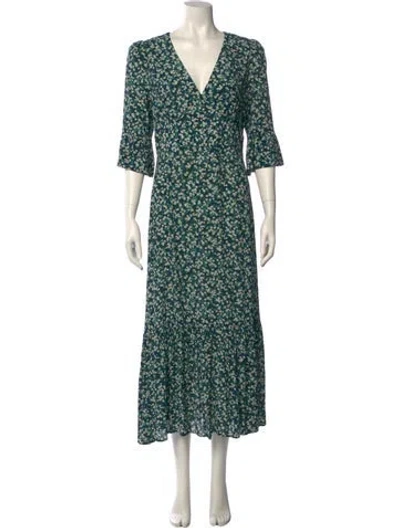 Pre-owned Cefinn Floral Print Long Dress W/ Tags In Green