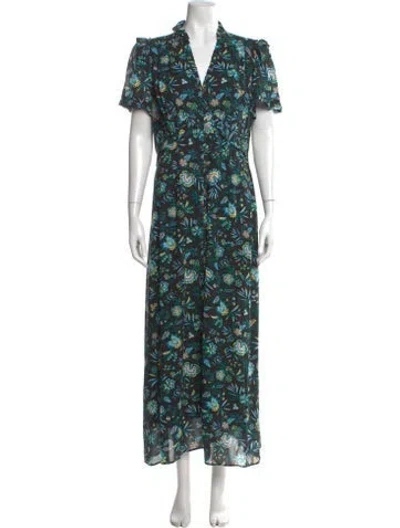 Pre-owned Cefinn Floral Print Long Dress W/ Tags In Green