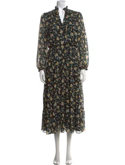 Pre-owned Cefinn Floral Print Midi Length Dress In Black