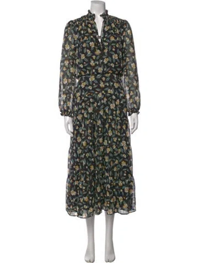 Pre-owned Cefinn Floral Print Midi Length Dress In Black