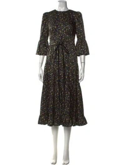 Pre-owned Cefinn Floral Print Midi Length Dress In Black