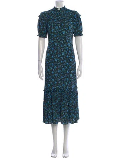 Pre-owned Cefinn Floral Print Midi Length Dress In Blue