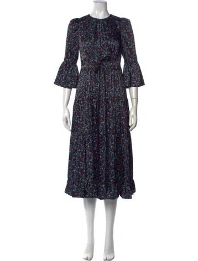 Pre-owned Cefinn Floral Print Midi Length Dress In Blue