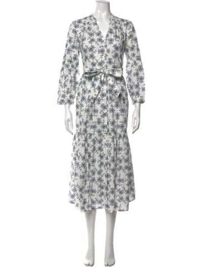 Pre-owned Cefinn Floral Print Midi Length Dress In Blue/white