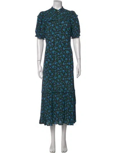 Pre-owned Cefinn Floral Print Midi Length Dress In Green