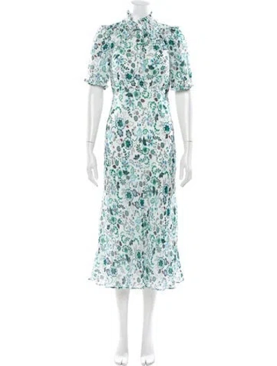 Pre-owned Cefinn Floral Print Midi Length Dress In Green/white