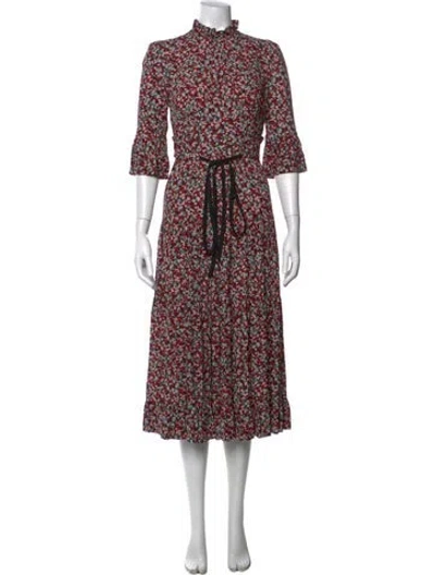 Pre-owned Cefinn Floral Print Midi Length Dress In Red