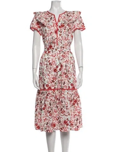 Pre-owned Cefinn Floral Print Midi Length Dress In Red