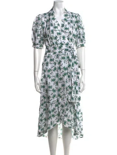 Pre-owned Cefinn Floral Print Midi Length Dress In White