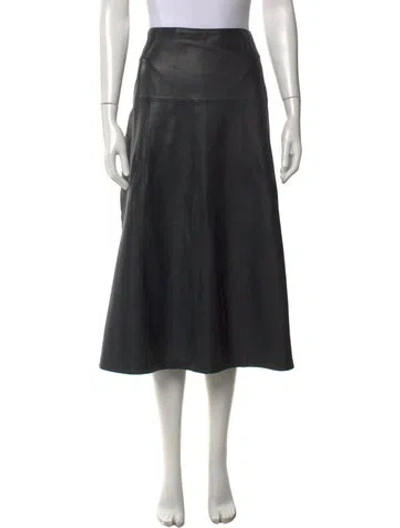 Pre-owned Cefinn Leather Midi Length Skirt In Black