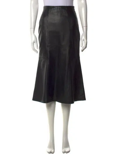 Pre-owned Cefinn Leather Midi Length Skirt In Black
