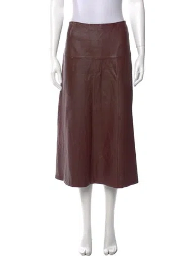 Pre-owned Cefinn Leather Midi Length Skirt In Burgundy