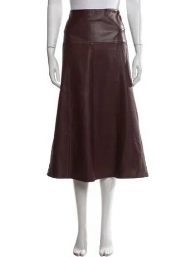 Pre-owned Cefinn Leather Midi Length Skirt In Burgundy