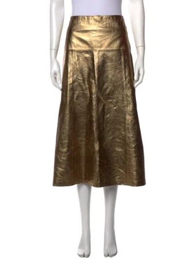 Pre-owned Cefinn Leather Midi Length Skirt In Gold/metallic