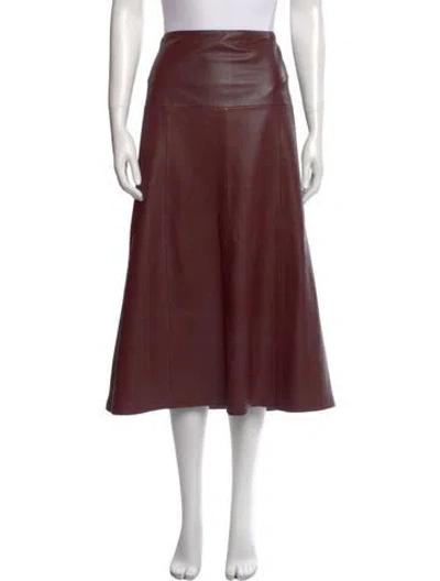 Pre-owned Cefinn Leather Midi Length Skirt In Red