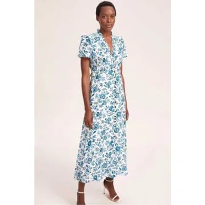 Cefinn Liliana Dress In White Blue Palm Floral