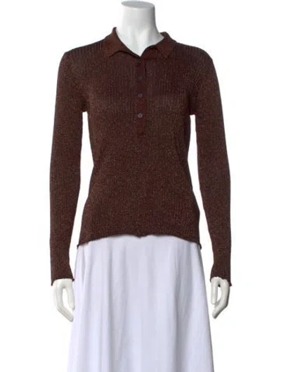 Pre-owned Cefinn Long Sleeve Polo In Brown