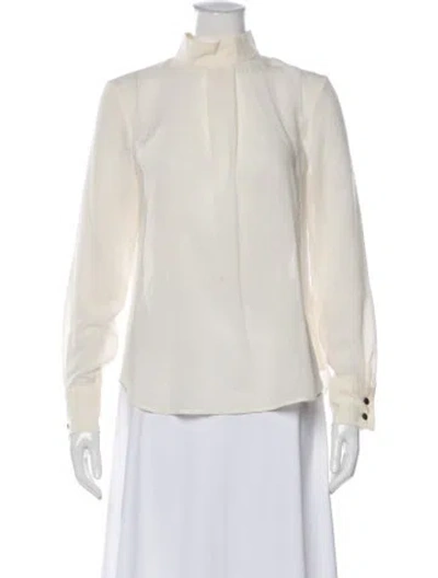Pre-owned Cefinn Mock Neck Long Sleeve Blouse In Neutrals