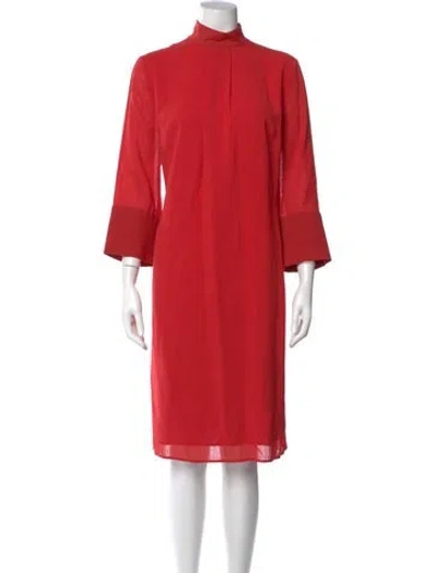 Pre-owned Cefinn Mock Neck Midi Length Dress In Red