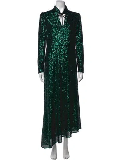 Pre-owned Cefinn Patterned Long Dress In Green