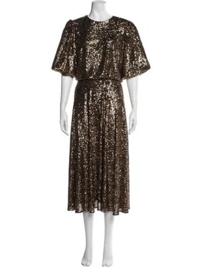 Pre-owned Cefinn Patterned Midi Length Dress In Brown