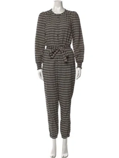 Pre-owned Cefinn Plaid Print Crew Neck Jumpsuit In Black
