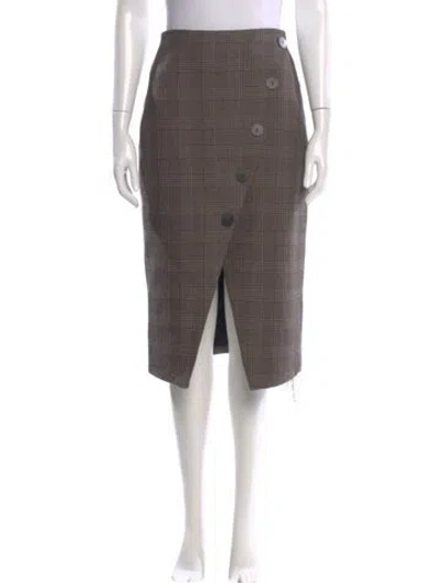 Pre-owned Cefinn Plaid Print Knee-length Skirt In Brown