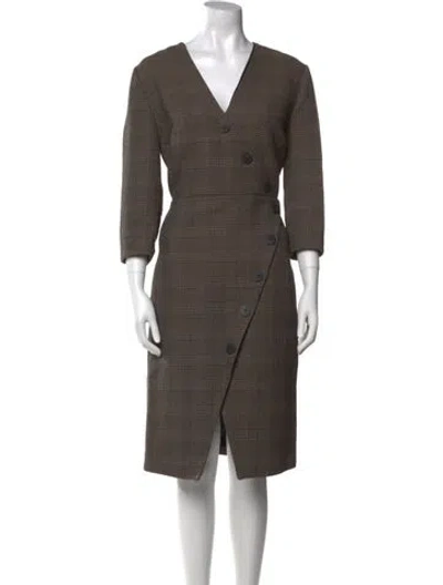 Pre-owned Cefinn Plaid Print Midi Length Dress In Brown