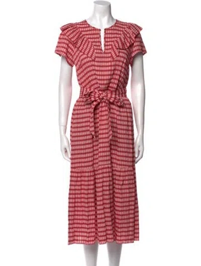 Pre-owned Cefinn Plaid Print Midi Length Dress In Red