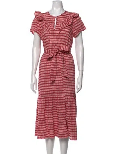 Pre-owned Cefinn Plaid Print Midi Length Dress In Red