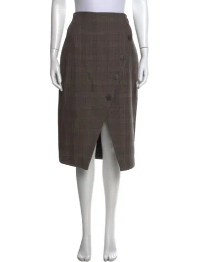 Pre-owned Cefinn Plaid Print Midi Length Skirt In Brown