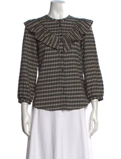 Pre-owned Cefinn Plaid Print Three-quarter Sleeve Blouse In Multicolor