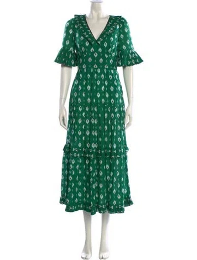 Pre-owned Cefinn Polka Dot Print Long Dress In Green